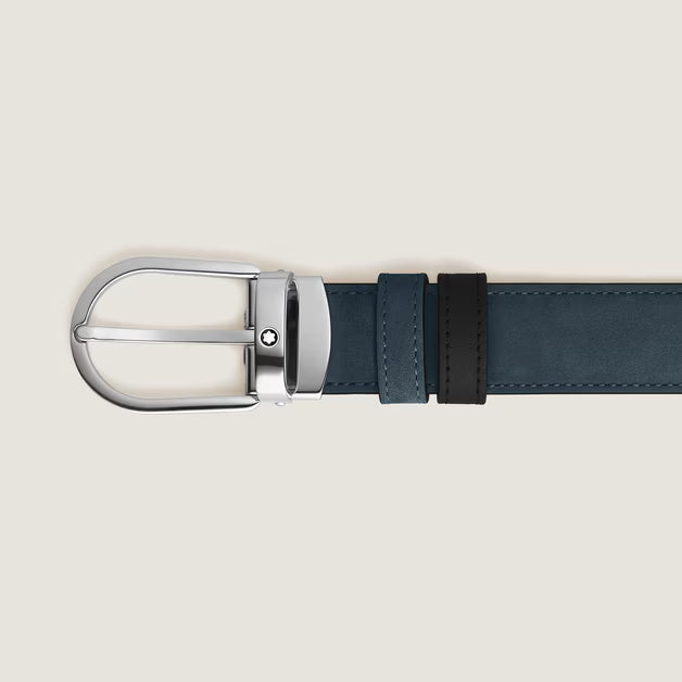 Montblanc Horseshoe Buckle Velvet Blue/Black 30 mm Reversible Leather Belt