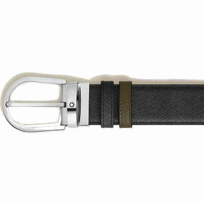 Montblanc Horseshoe 30 mm Reversible Belt in Sartorial Leather Black/Olive Green