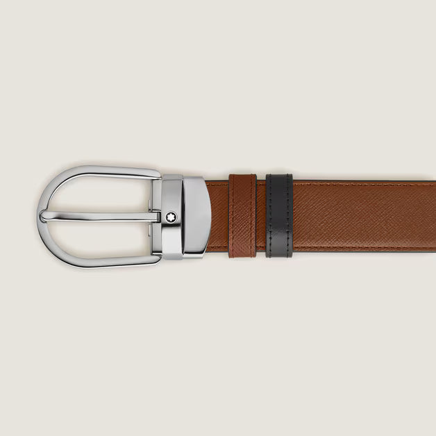Montblanc Horseshoe 30 mm Reversible Belt in Sartorial Leather Black/Brown